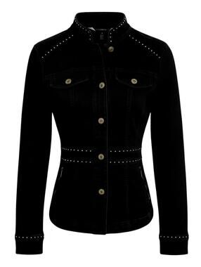 WHITE HOUSE BLACK MARKET Womens (10) Black Stretch Denim Studded Military Jacket